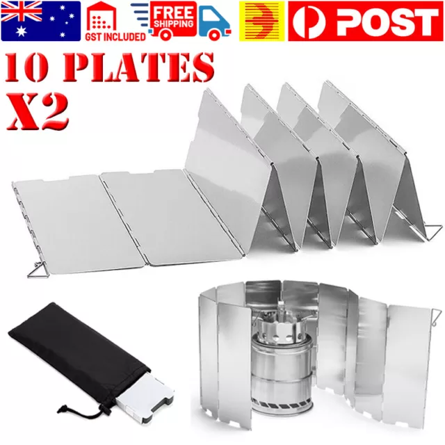 2x 10 Plates Aluminum Alloy Camping BBQ Cooker Stove Wind Shield Screen Foldable