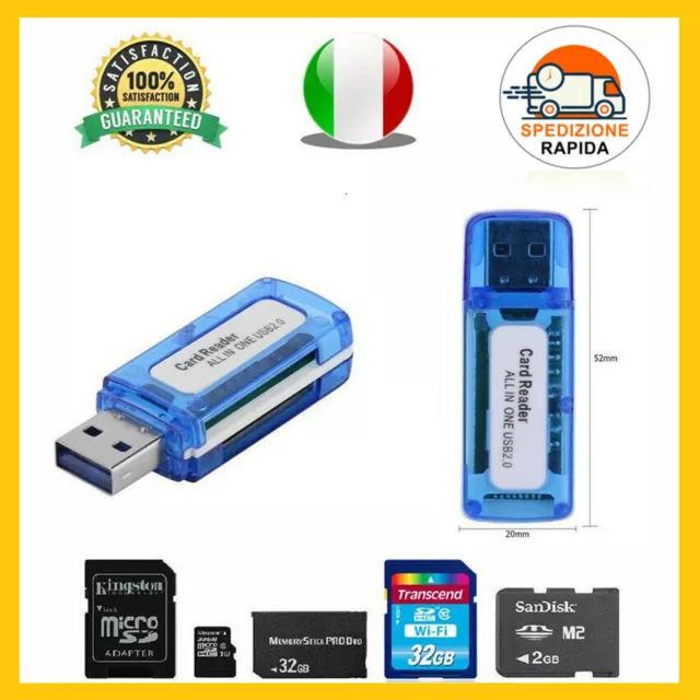 Lettore Schede Di Memoria Micro Sd Tf Ms Memory Card Reader Usb Adattatore 4In1