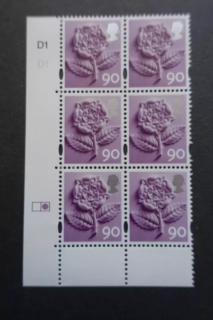 Cylinder Block of 6 MNH 90p  (D1 D1 no dot) - England Regional Stamps #2