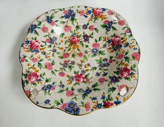 Royal Winton Grimwades Old Cottage Chintz Footed Bon Bon Dish Made In England 2