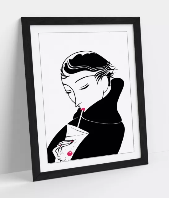 Fashion Art Deco Woman With Cocktail -Framed Wall Art Poster Paper Print