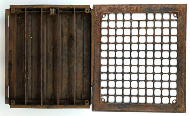 Cast Iron Grate Heat Vent Register Grid Pattern Fits 10x12" w/Working Louvre Box