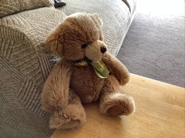 Harrods Of Knightsbridge Vintage Teddy Bear With Green Ribbon 7” Sitting