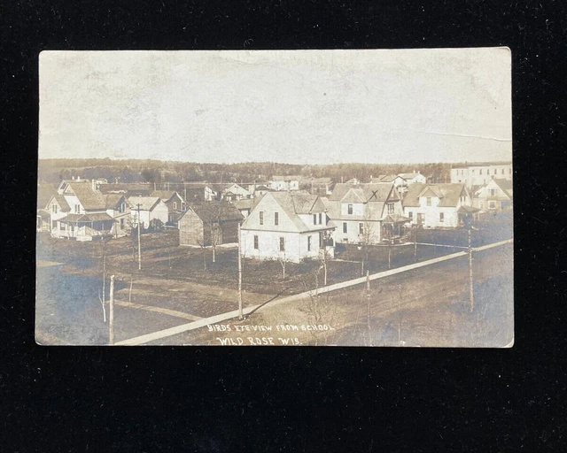 Birds Eye View From School Wild Rose Wisconsin RPPC Postcard