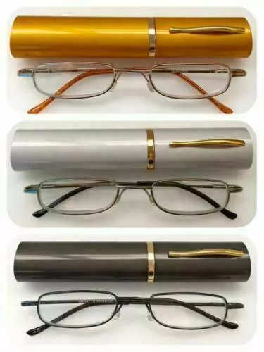 Metal Frame L252 Slim Reading Glasses/Spring Hinges+Aluminum Alloy Pen Tube Case