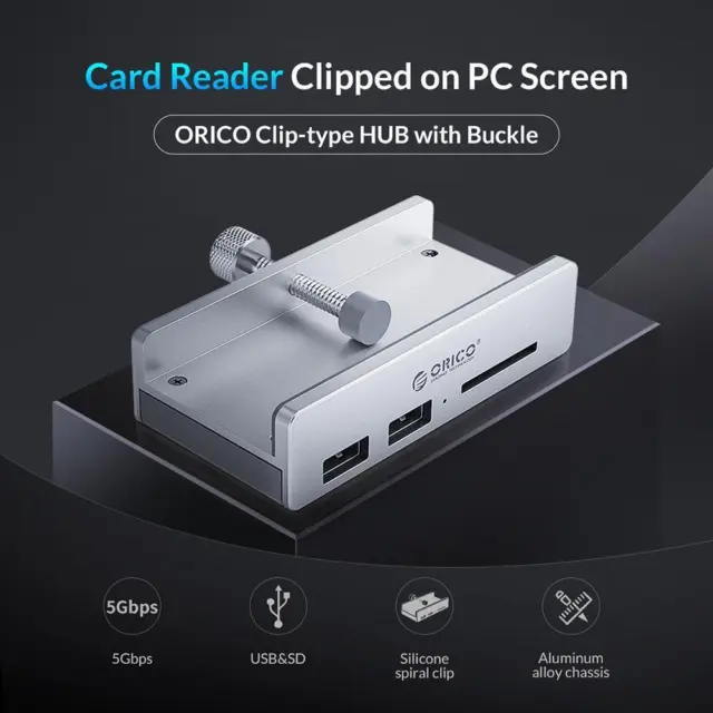 fr ORICO MH2AC-U3 Clip Type USB 3.0 HUB Aluminum Alloy External Multi 2 Port USB