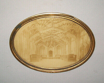 Old Antique Vtg 19th C 1860's Church Interior Albumen Photo in Orig Brass Frame