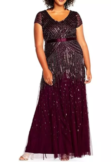 NWOT ADRIANNA PAPELL Beaded Cap Sleeve Sheer Blouson Gown Dress 18W $360 MSRP