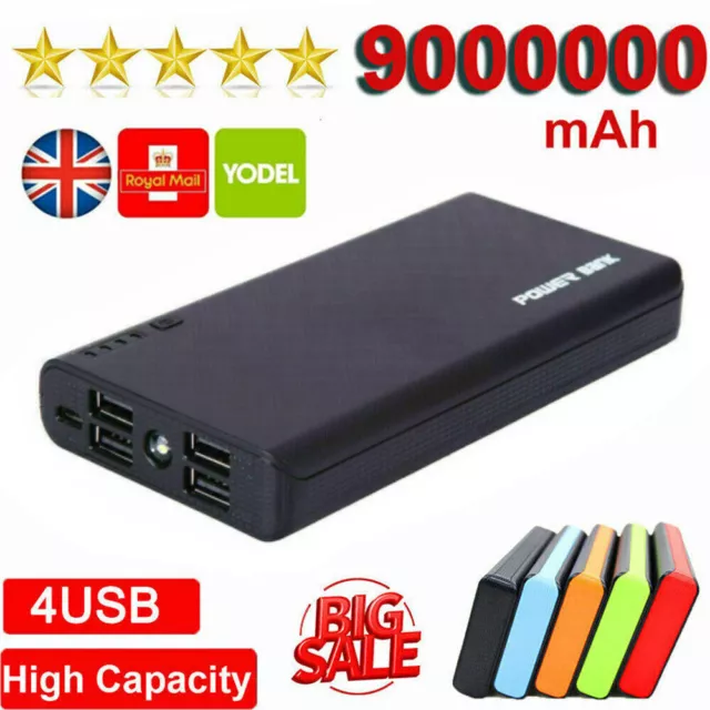 9000000mAh Power Bank Fast Charger Battery Pack Portable 4 USB for Mobile Phone