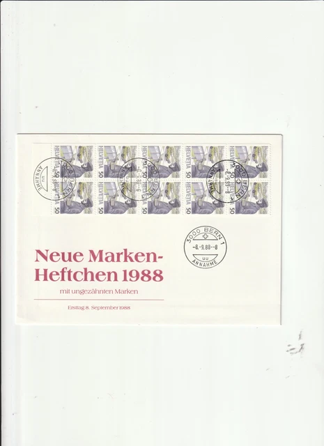 Schweiz - FDC- Mi. Nr. 1343  Markenheftchen " Bern 08.09.88 "
