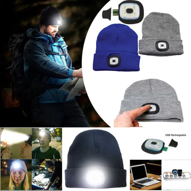 Unisex LED Beanie Hat With USB Rechargeable Battery 5 Hours High Powered Light