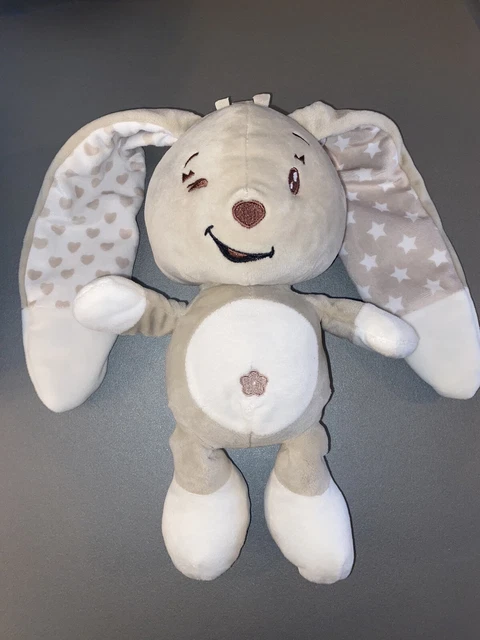 Doudou Peluche lapin AUCHAN beige gris blanc Nez Coeur Rose Fleur Et Noeuds