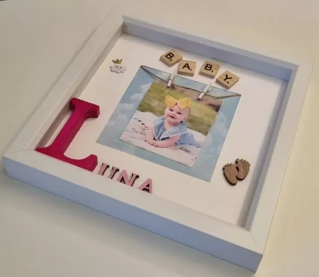 Personalised Scrabble Photo Frame Celebrating The Joy Of A Newborn Baby Girl 3