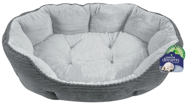 Grand Gris Chien Lit Rond Velours Peluche Coussin Chaud Moelleux Animal Panier