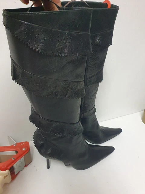 PATRICK COX Bottes Pointues Cuir Veau Dentelé Talons Fins T 39 TTBE