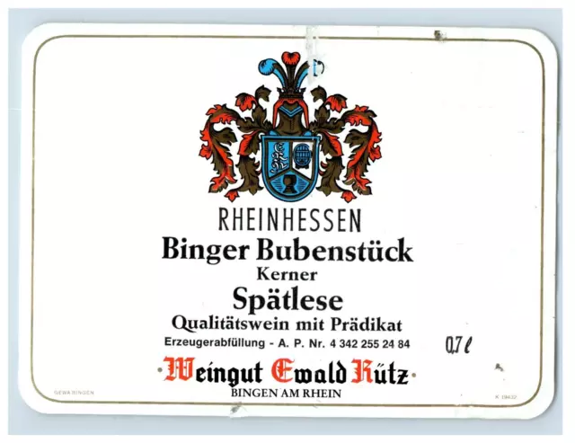 1970's-80's Rheinhessen Binger Bubenstuck German Wine Label Original S43E
