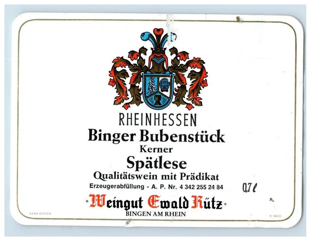 1970's-80's Rheinhessen Binger Bubenstuck German Wine Label Original S43E