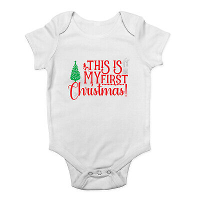 Personalised This Is My First Christmas Baby Grow Vest Bodysuit Boys Girls
