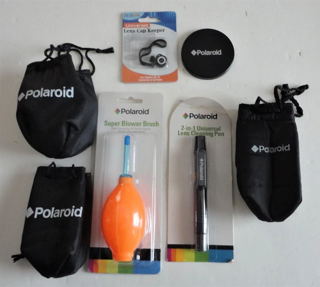 Polaroid Accessories 3 Lens Pouch & Caps Orange Blow Brush 2 In 1 Cleaning Pen