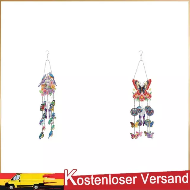 Double Side Wind Chime Diamond Art Hanging Pendant for Home Decor (Flower Bird)