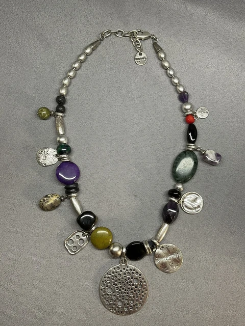 Grand Collier Sautoir Vintage En Métal Et Perles - Marque MOON'C PARIS - Parfait État