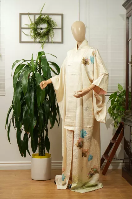 Dear Vanilla Japanese Silk Kimono Women's Robe Gown Authentic Japan Vintage Mint