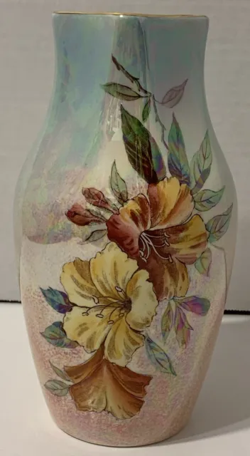 Gorgeous Royal Winton Grimwades Iridescent Glaze Nineva Hibiscus Flower 8” Vase