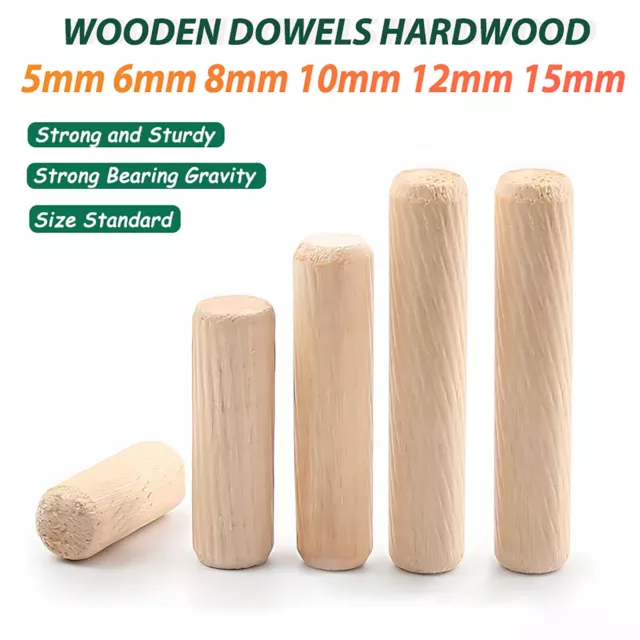 HARDWOOD DOWELS 5mm 6mm 8mm 10mm 12mm 15mm Wooden Chamfered Fluted Pin Wood