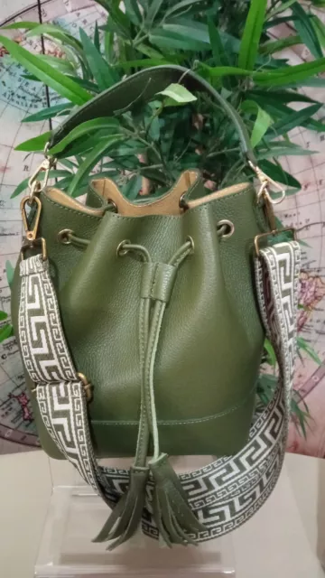 Borsa secchiello vera pelle donna ragazza verde salvia  Genuine leather bag