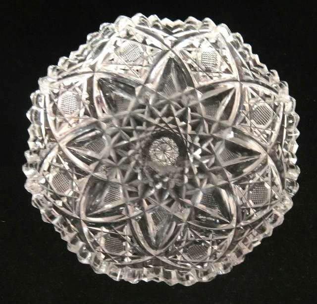 Vintage American Brilliant Period Cut Glass Bowl Sawtooth Hobstar Cane Atomic
