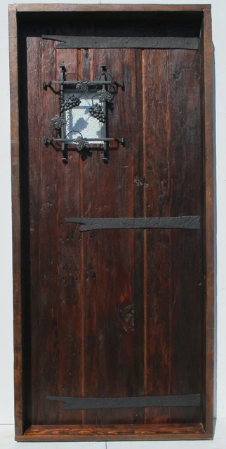 Rustic reclaimed lumber square top door solid wood wine cellar castle iron grape