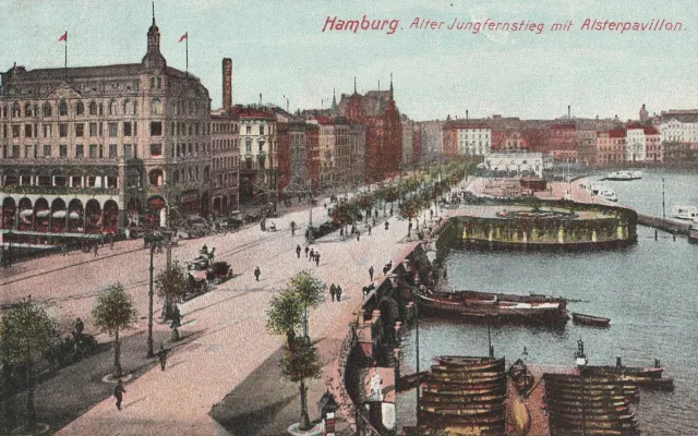 AK Hamburg Alter Jungfernstieg mit Alsterpavillion 1911