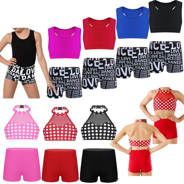 Top Crop Balletto Ragazze Bambini + Set Pantaloncini Ginnastica Allenamento Abiti