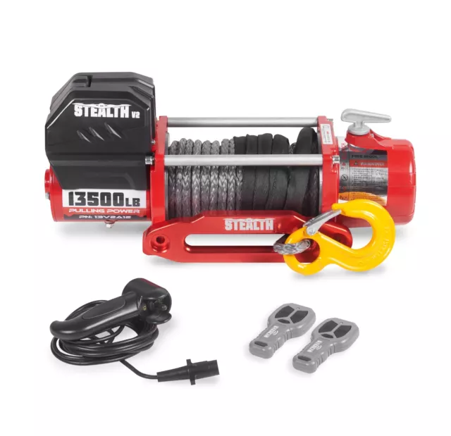Stealth Electric Winch 12v 13500lb/6125kg - Synthetic Rope, 2 Wireless Remotes