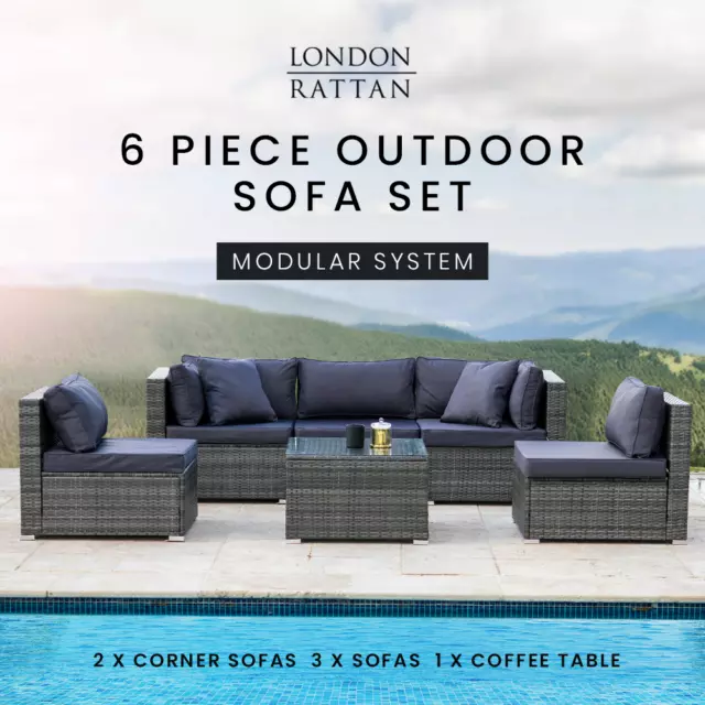 PRESALE LONDON RATTAN 5 Seater Outdoor Lounge Furniture Wicker Set Sofa Modular