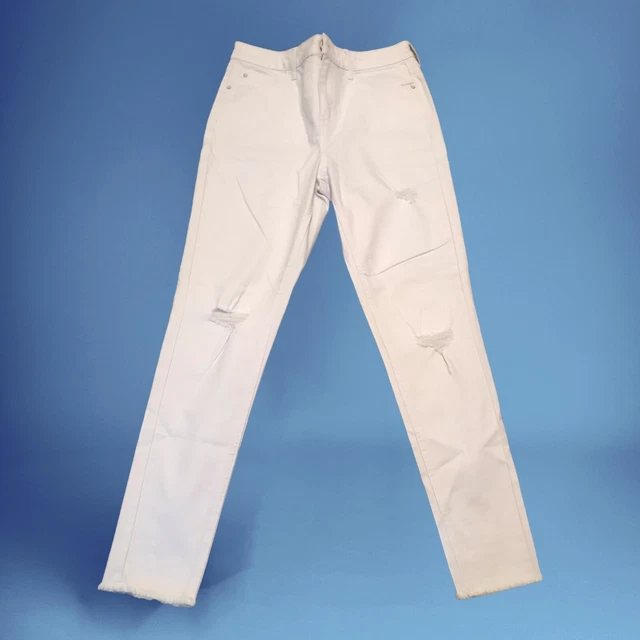 F&F White Ripped Detail Ankle Grazer Jeans Women 12 (J25)