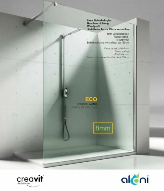 8mm Walk in Duschwand Glas Dusche Duschkabine Duschabtrennung Nano Beschichtung