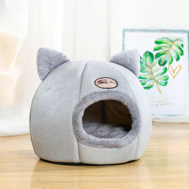 Cat Bed Cave Round Plush Fluffy Hooded Cat Bed Self Warming Pet Small Dog Bed