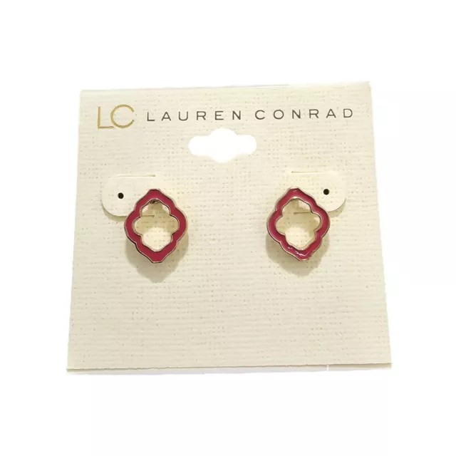 Lc Lauren Conrad Gold Tone Quatrefoil Pink Enamel Stud Earrings