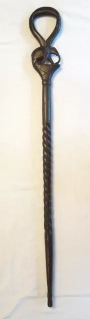 Hand Carved Elephant Spiral Dark Wood Walking Cane Handmade Africa Kenya 