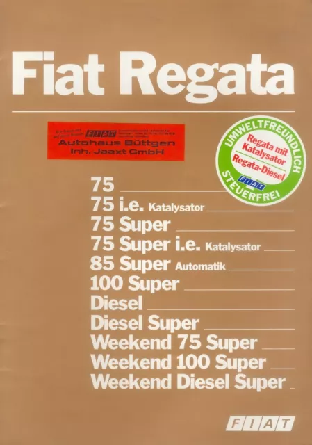 Fiat Regata Prospekt 1985 12/85 D brochure catalogue brosjyre prospetto catalog