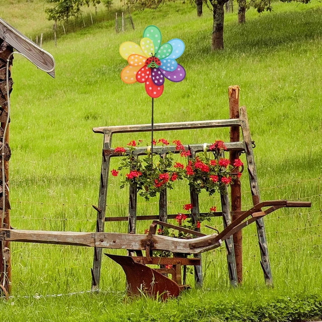 5Pcs Doppel Schicht Windmühle Spielzeug Sunflower Windrad Wind für Hof 12