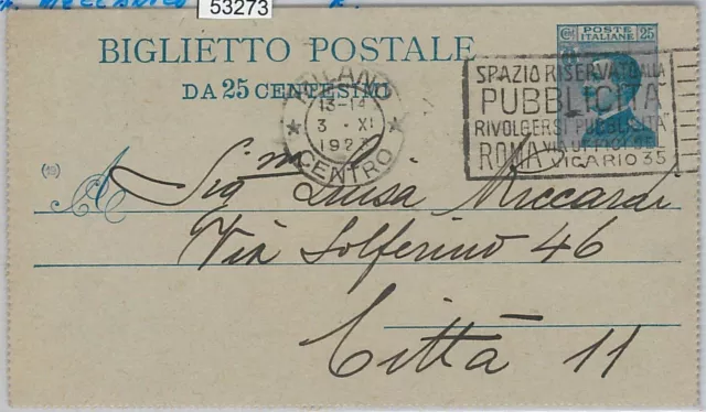 53273 - REGNO -  INTERO POSTALE con ANNULLO MECCANICO: SPAZIO PUBBLICITA' 1923