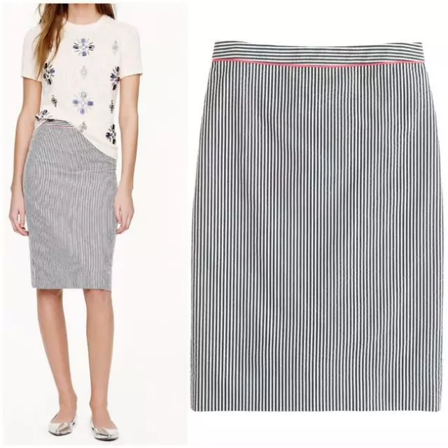 J.Crew Skirt 0 Pinstriped Seersucker Neon Piped Knee-Length The Pencil Skirt