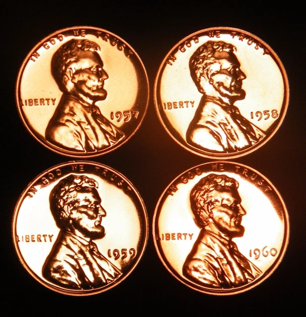 (4) Proof Lincoln cents 1957,58,59,&1960 plus a .999 silver bar