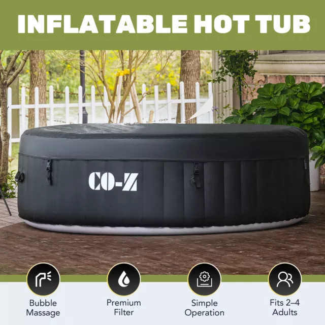 4 Person Hot Tub with Bubble Jets 6ft Blow Up Indoor Outdoor Sauna Spa Black