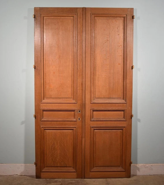 *Pair of Large 98" Tall French Antique Solid Oak Wood Doors Architectural