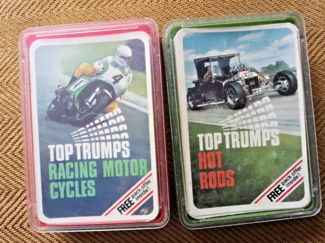 Vintage anni '70 2 set di carte Trump top - Hot Rods e moto da corsa