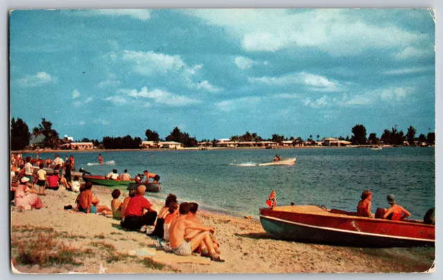 Florida FL - Fun by the Water - Swimming & Sun Bathing - Vintage Postcard