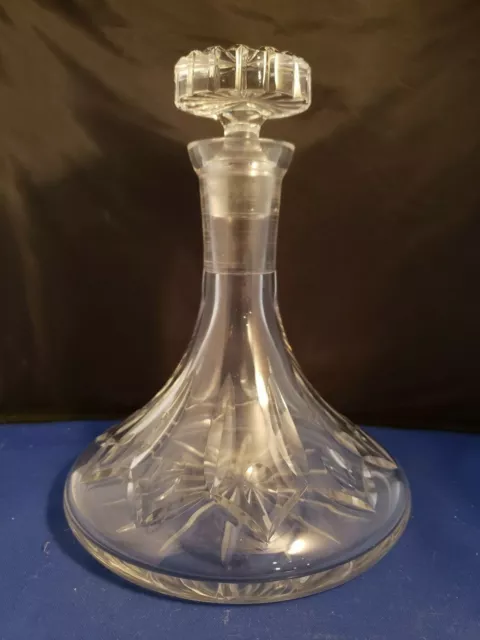 Heavy Clear Glass Flat Bottom 7 3/4"d  Wine Decanter with Stopper 10"h